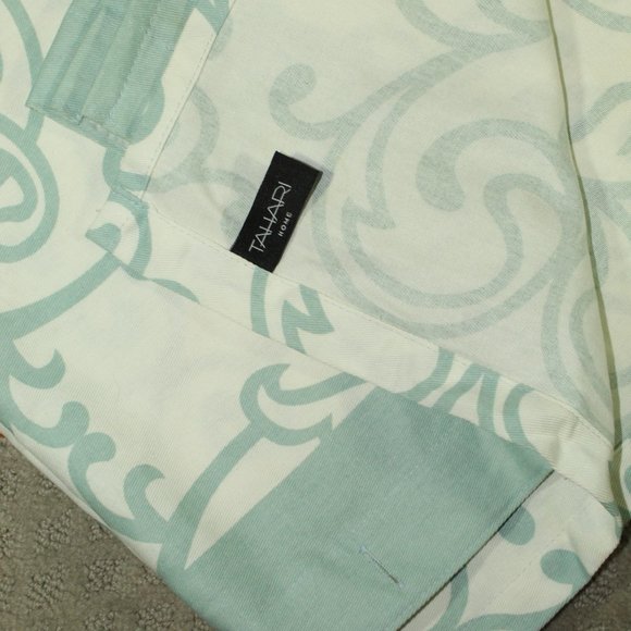 TAHARI Home 72" x 72" White with Aqua Scroll Design 100% Cotton Shower Curtain - Picture 2 of 2